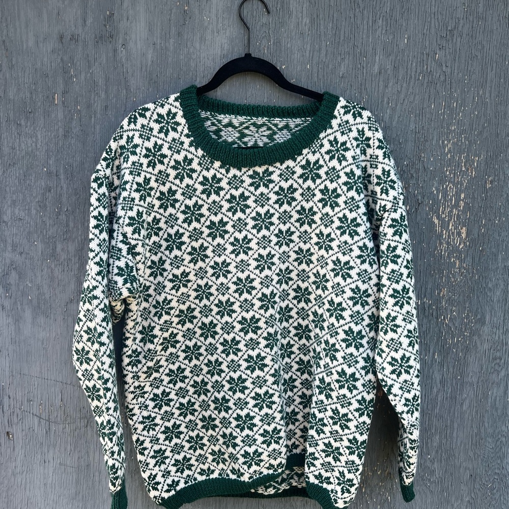 Handmade Green and White Snowflake Sweater